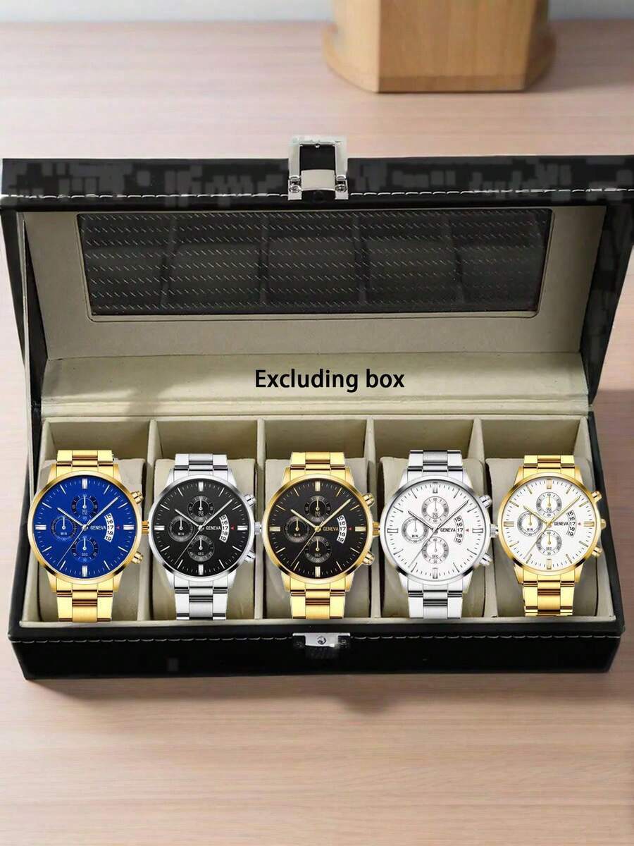 腕時計 メンズ セット 5個セット メンズビジネスカレンダー クォーツ 腕時計 ステンレススチールバンド拍卖