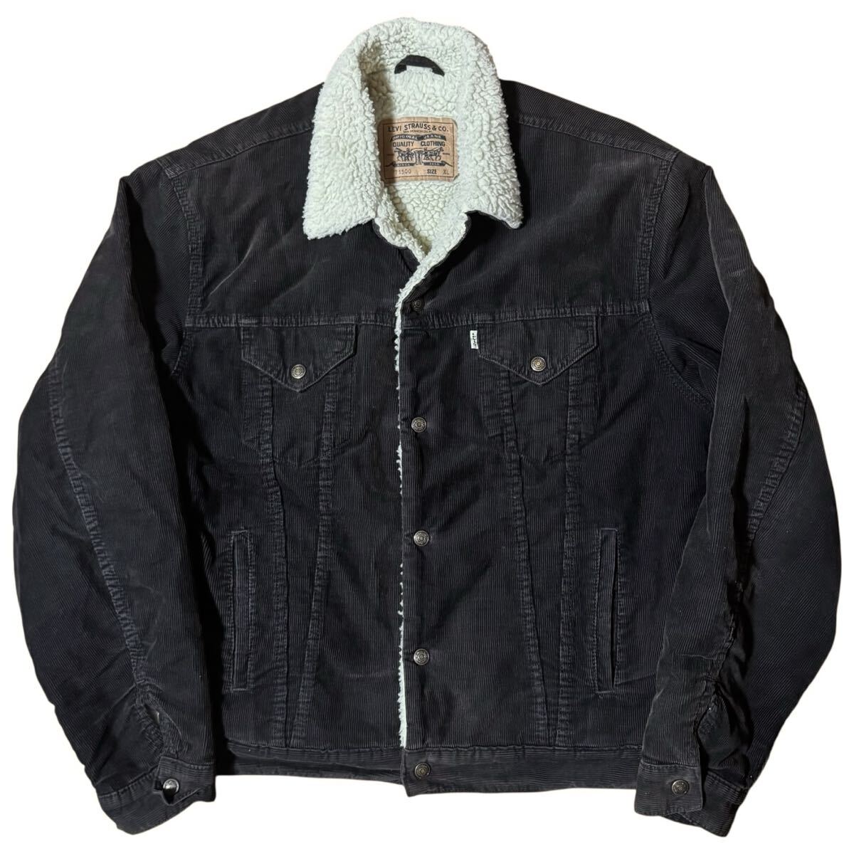 稀少 90s EURO Levi's 71500-6959 コーデュロイ ボア トラッカージャケット フェード ブラック XLサイズ チュニジア製拍卖