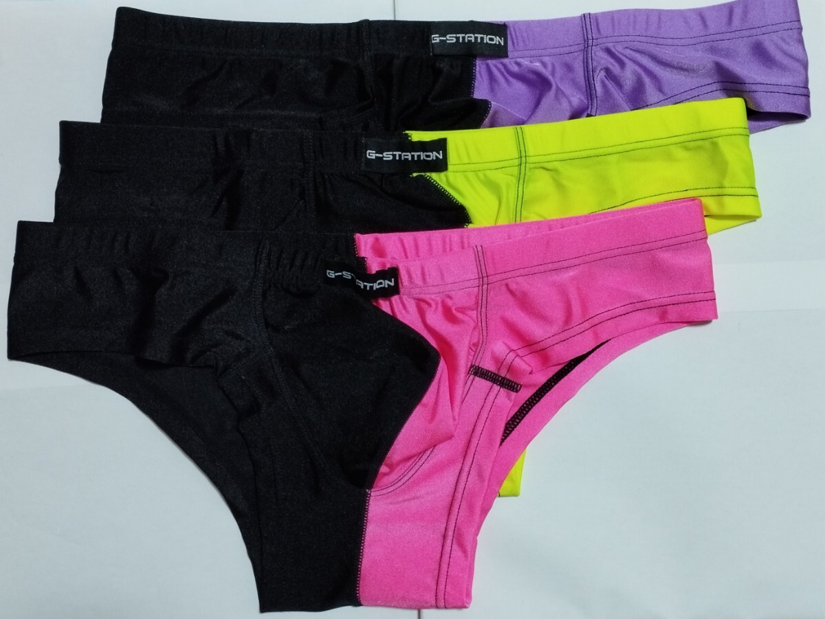 G STATION ジーステーション メンズショーツ XLサイズ セクシー 光沢 パープル イエロー ピンク 3枚セット 未使用 同梱不可 13拍卖