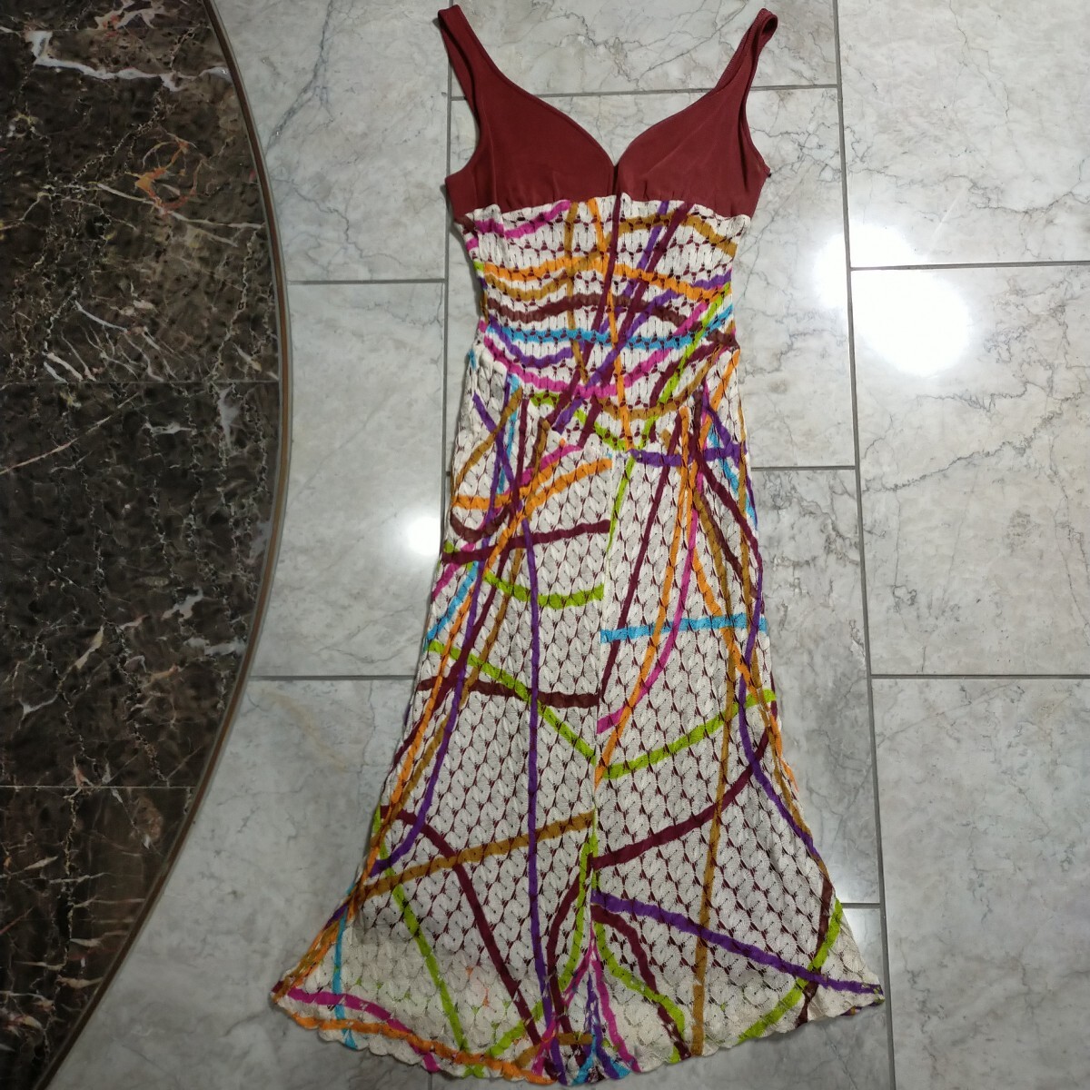 極美品 MISSONI ファーストライン リボン織柄ノースリーブマーメイドラインニットワンピース ミモレ丈 サイズ40 ライナー付 MADE IN ITALY拍卖