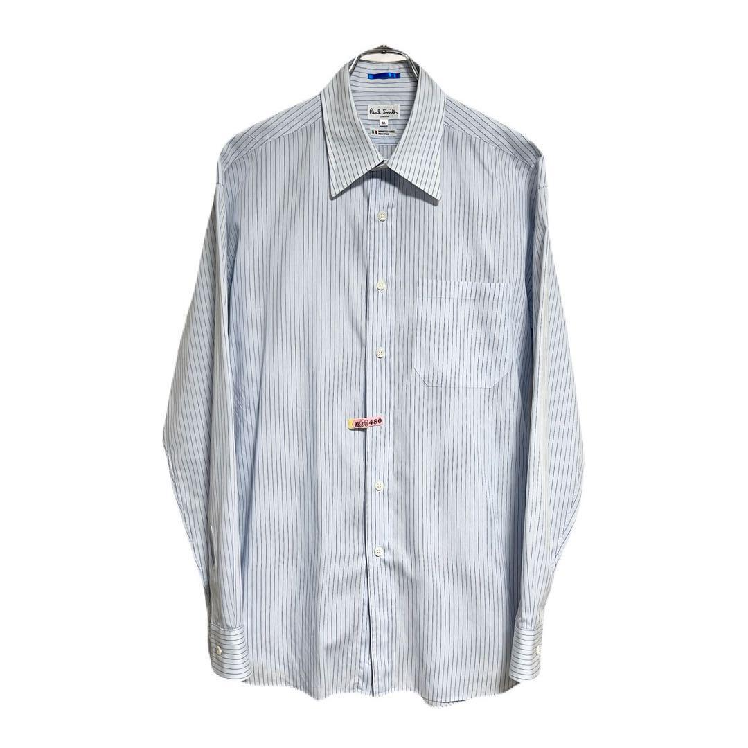 即決★良品 日本製 Paul Smith★XL ストライプコットンシャツ ポールスミス 水色 ライトブルー ドレス ビジネス オーバーサイズ拍卖