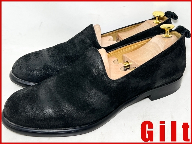 即決★良品 CHORD NUMBER EIGHT★10=約28cm相当 スエードスリッポン コードナンバーエイト 黒 ブラック シューズ ローファー レザー 本革拍卖