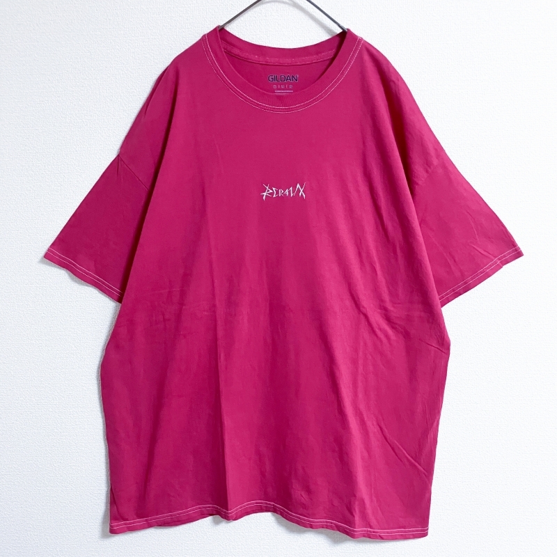 GILDAN ピンク 半袖TシャツXL ロゴ刺繍 ブランド シンプル カットソー拍卖