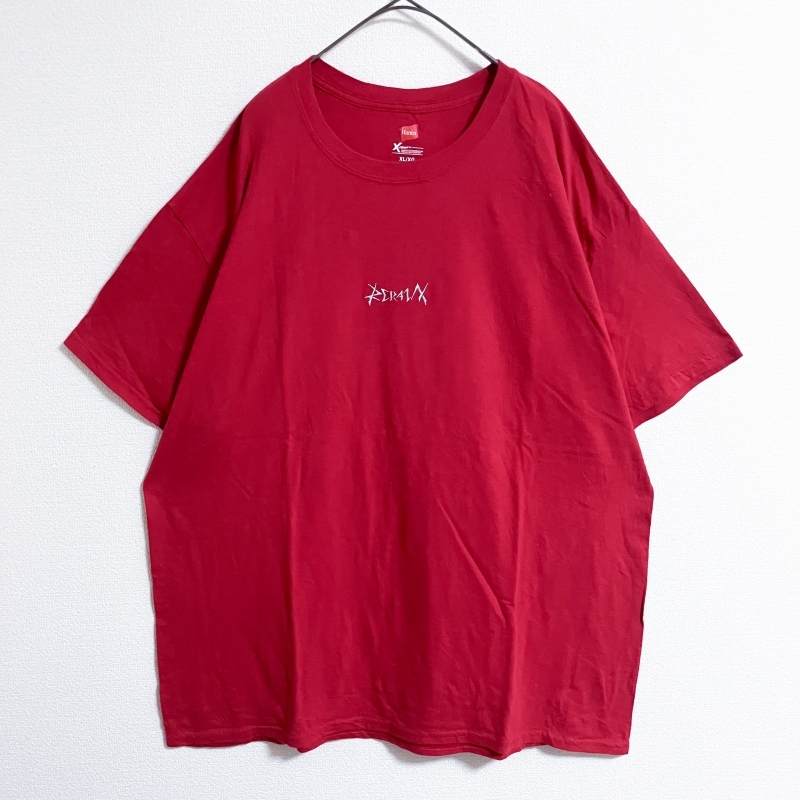 Hanes 赤 Tシャツ XL ロゴ刺繍 ブランド 半袖 ストリート系 レッド拍卖