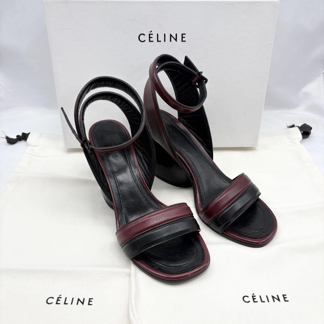 箱付き CELINE セリーヌ サンダル フィービー期 厚底 レザー ストラップ 高級 ハイブランド カジュアル モード ブラック 22.5cm拍卖