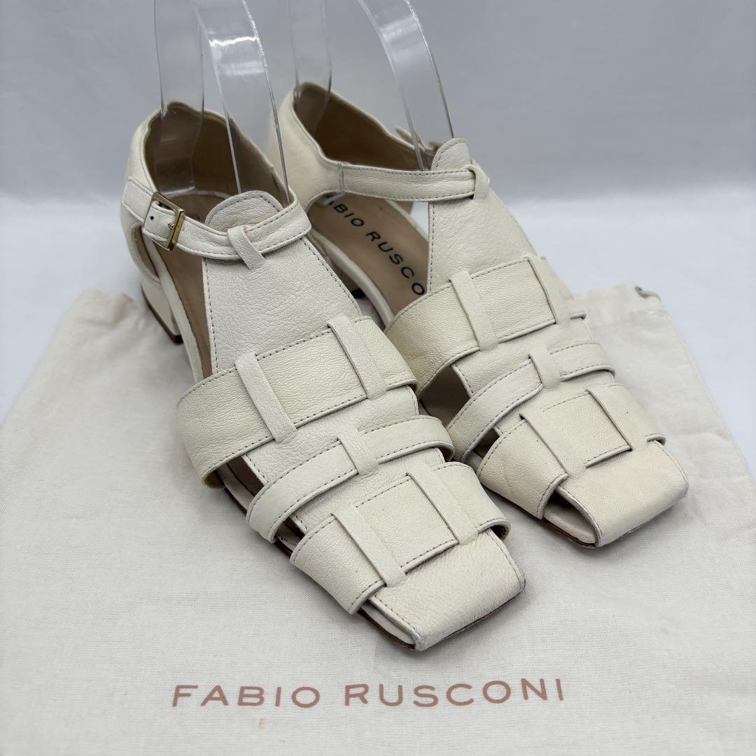 FABIO RUSCONI ファビオルスコーニ グルカサンダル レザー ホワイト ミュール ストラップ サンダル 編み込み 上品 カジュアル モード拍卖