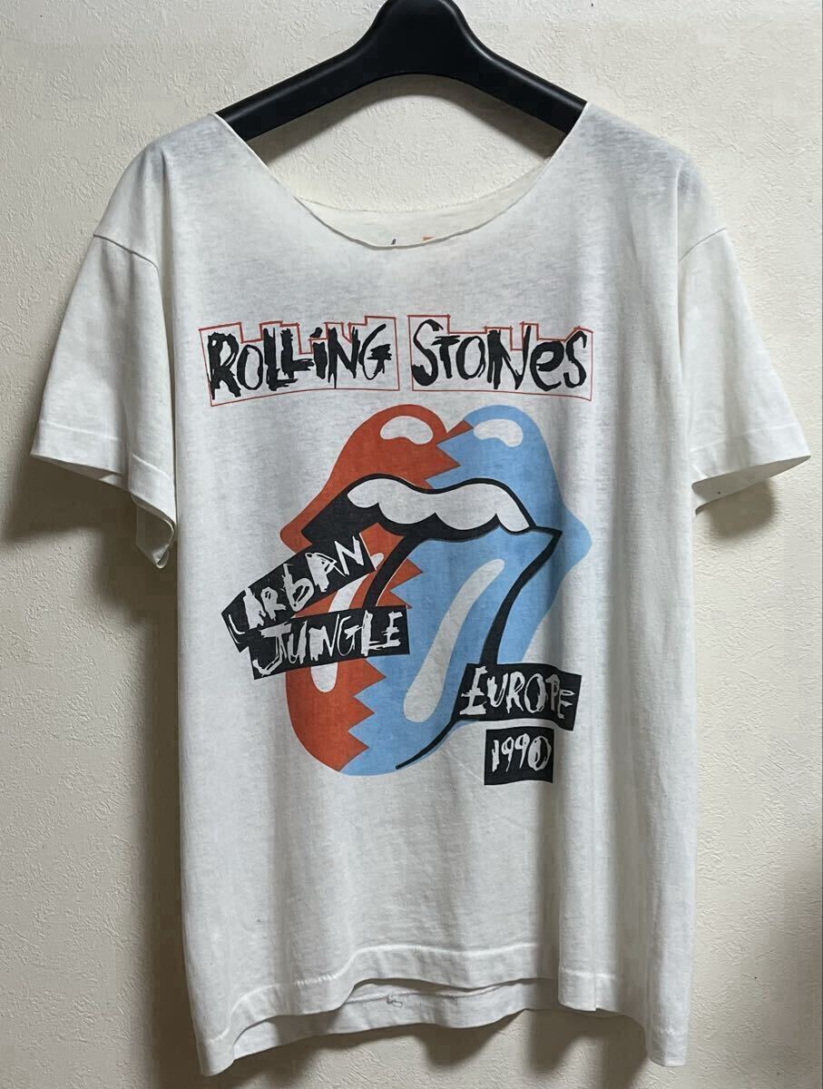 90s ローリングストーンズ Tシャツ L〜XL位 ツアーTシャツ Urban Jungle 白 裾シングル ヴィンテージ バンドTシャツ ロックTシャツ拍卖