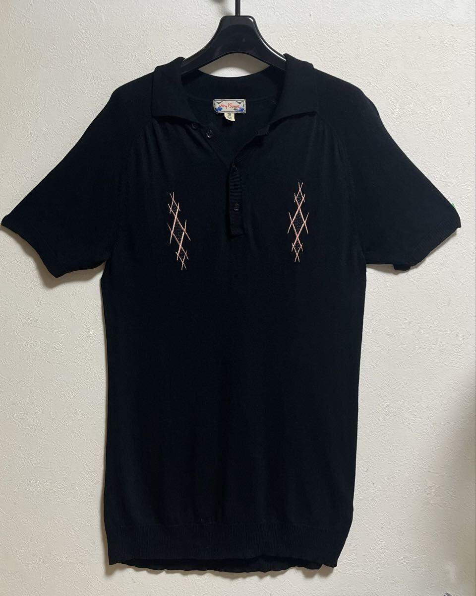 ドライボーンズ ポロシャツ M カスリ 絣 ダイヤ アーガイル 黒 サマーニット プルオーバー 50s ロカビリー ヴィンテージ クリームソーダ拍卖