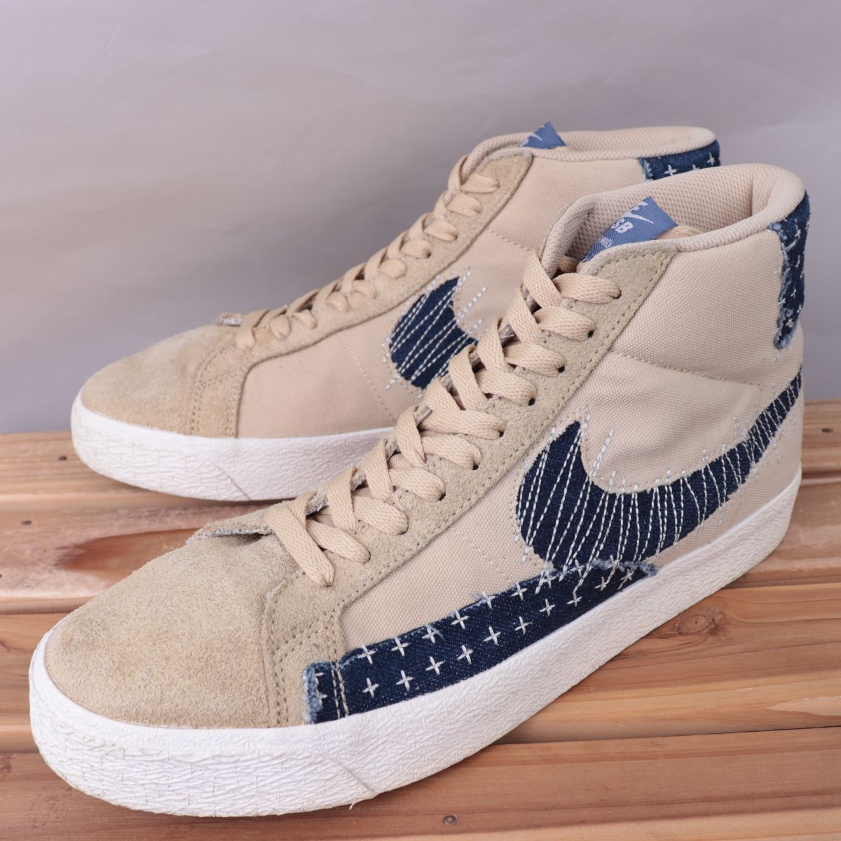 z1310 ナイキ ズーム ブレーザー ミッド US10 28.0cm/茶 ブラウン 紺 ネイビー 柄 NIKE Blazer Mid SB ブレザー メンズ スニーカー 中古拍卖