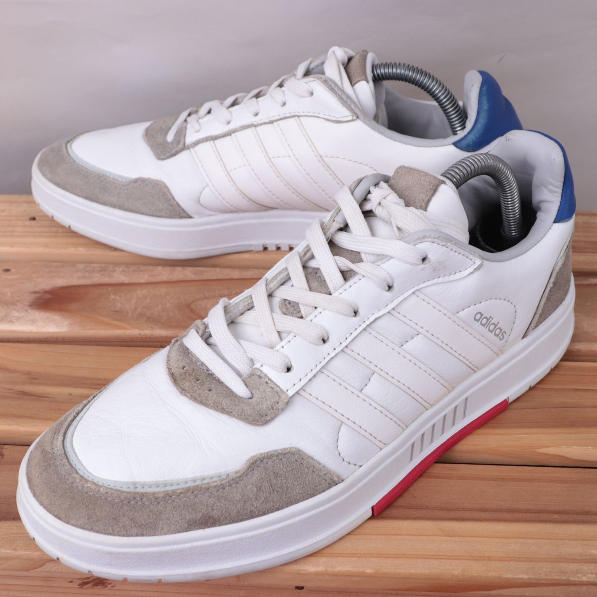 z1523 アディダス コートマスター US9 27.0cm/白 ホワイト グレー 青 赤 adidas Courtmaster メンズ スニーカー 中古拍卖