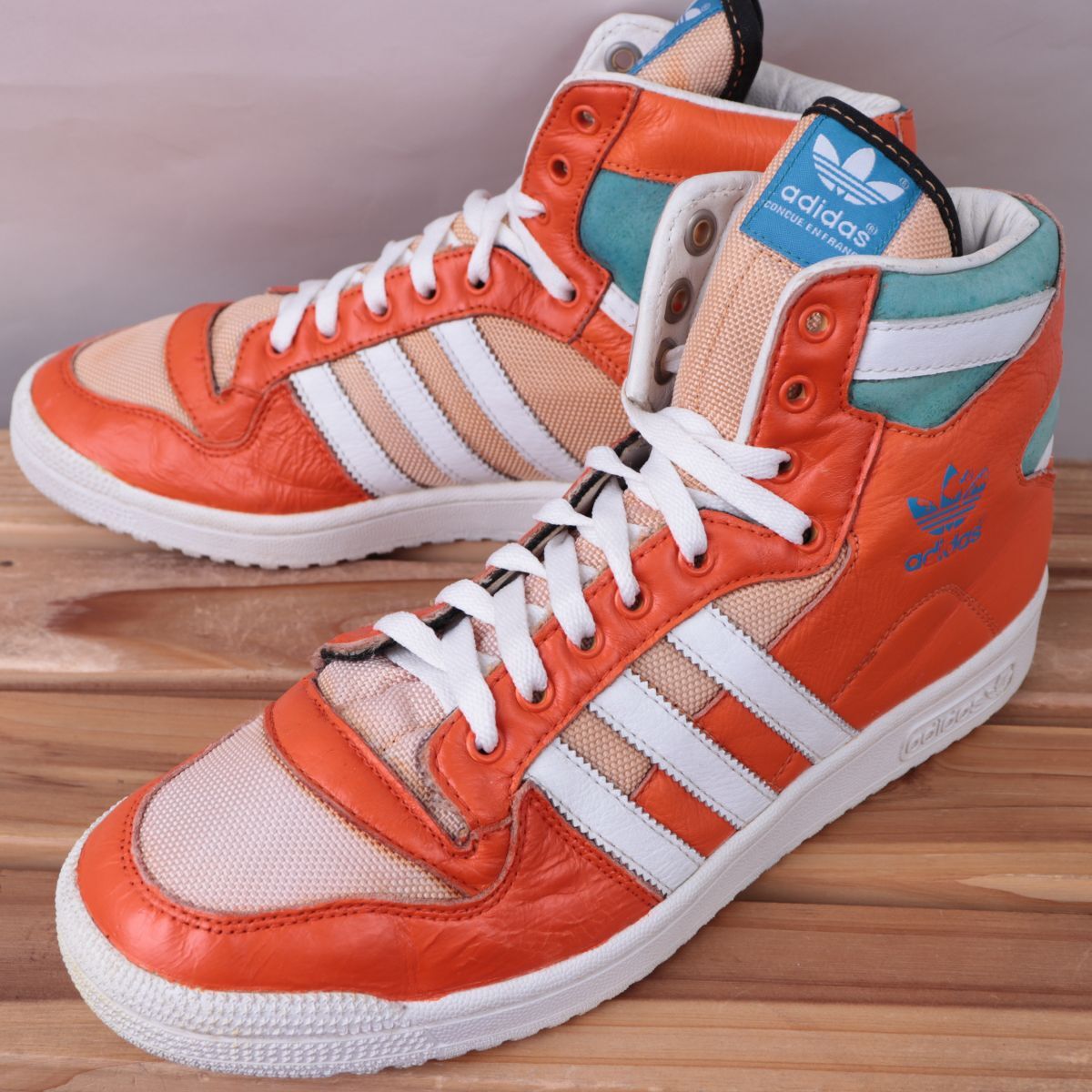 z1511 アディダス ハイカット スニーカー US8 1/2 26.5cm/オレンジ 白 ライトブルー adidas メンズ スニーカー 中古拍卖