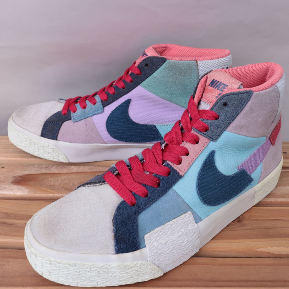 z1473 ナイキ ブレーザー ミッド プレミアム US9.5 27.5cm/水色 ピンク マルチカラー NIKE ZOOM BLAZER MID メンズ スニーカー 中古拍卖
