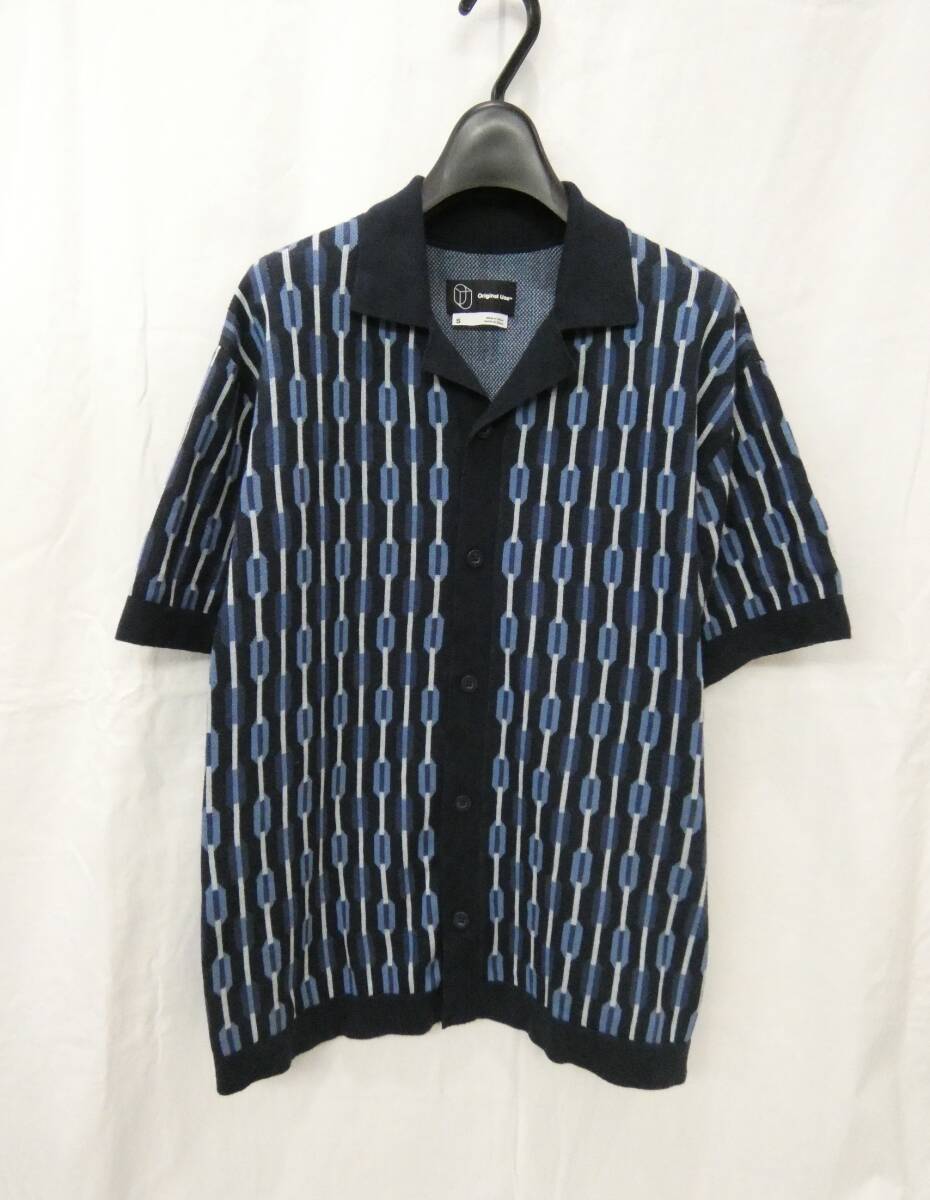 ▼Originsl Use/オリジナルユース▼半袖オープンカラー コットンニット/S/ブルー系拍卖