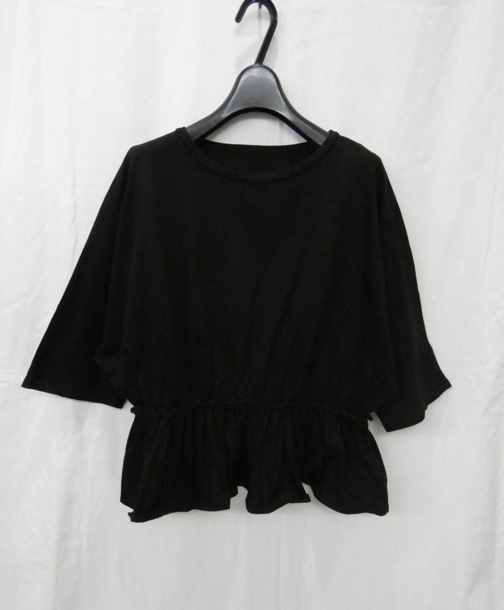▼merlot/メルロー▼ドルマンスリーブカットソー 七分袖/M/黒拍卖