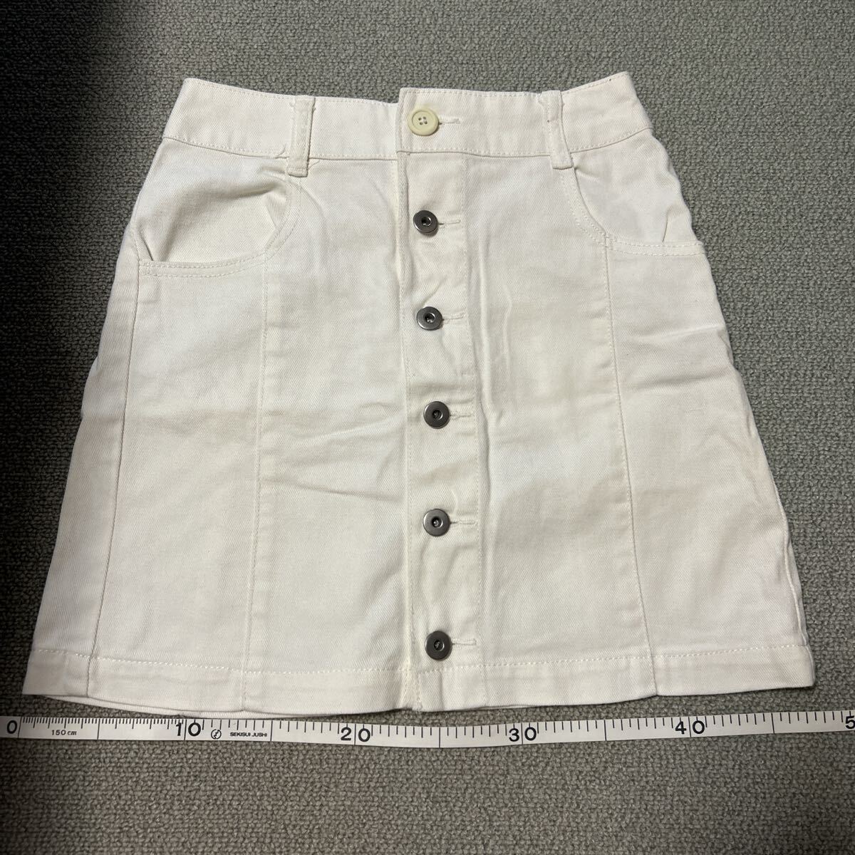 白 スカート ボタン デニム ハニーズ ホワイト 綿 台形スカート拍卖