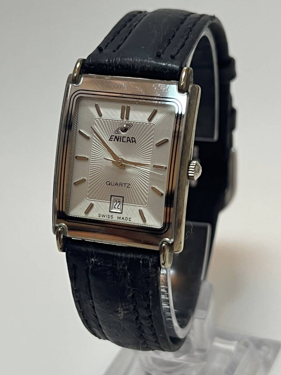 動作未確認 ENICAR エニカ スクエア 956.8833M シルバー文字盤 クオーツ メンズ 腕時計拍卖