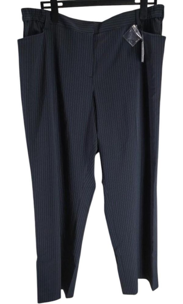 KJC0286■ 新品 パンツ ストライプ ゆったりワイドボトム 5L相当 106 - 118サイズ ネイビー 送料 450円拍卖