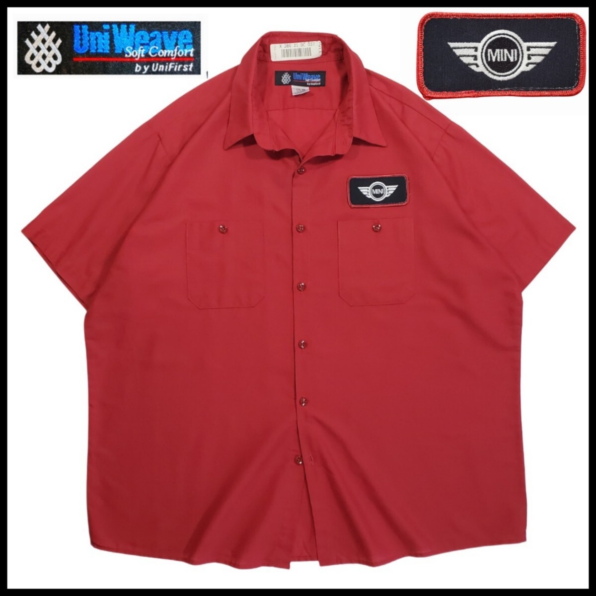 w278/ 古着 UniWeave 半袖ワークシャツ XXL ワッペン MINI 洗濯プレス済 ネコポス発送拍卖