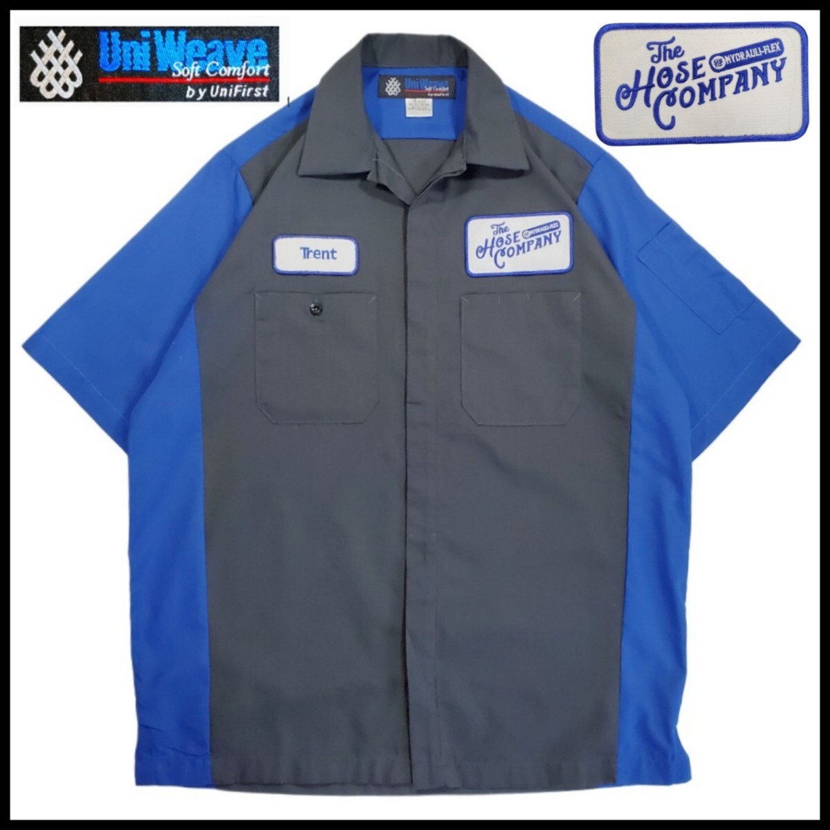 w290/ 美品 古着 UniWeave 半袖ワークシャツ M ワッペン 洗濯プレス済 ネコポス発送拍卖