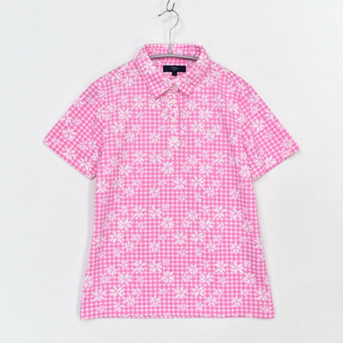 キャロウェイ ポロシャツ Lサイズ 花柄 ピンク 半袖 チェック拍卖