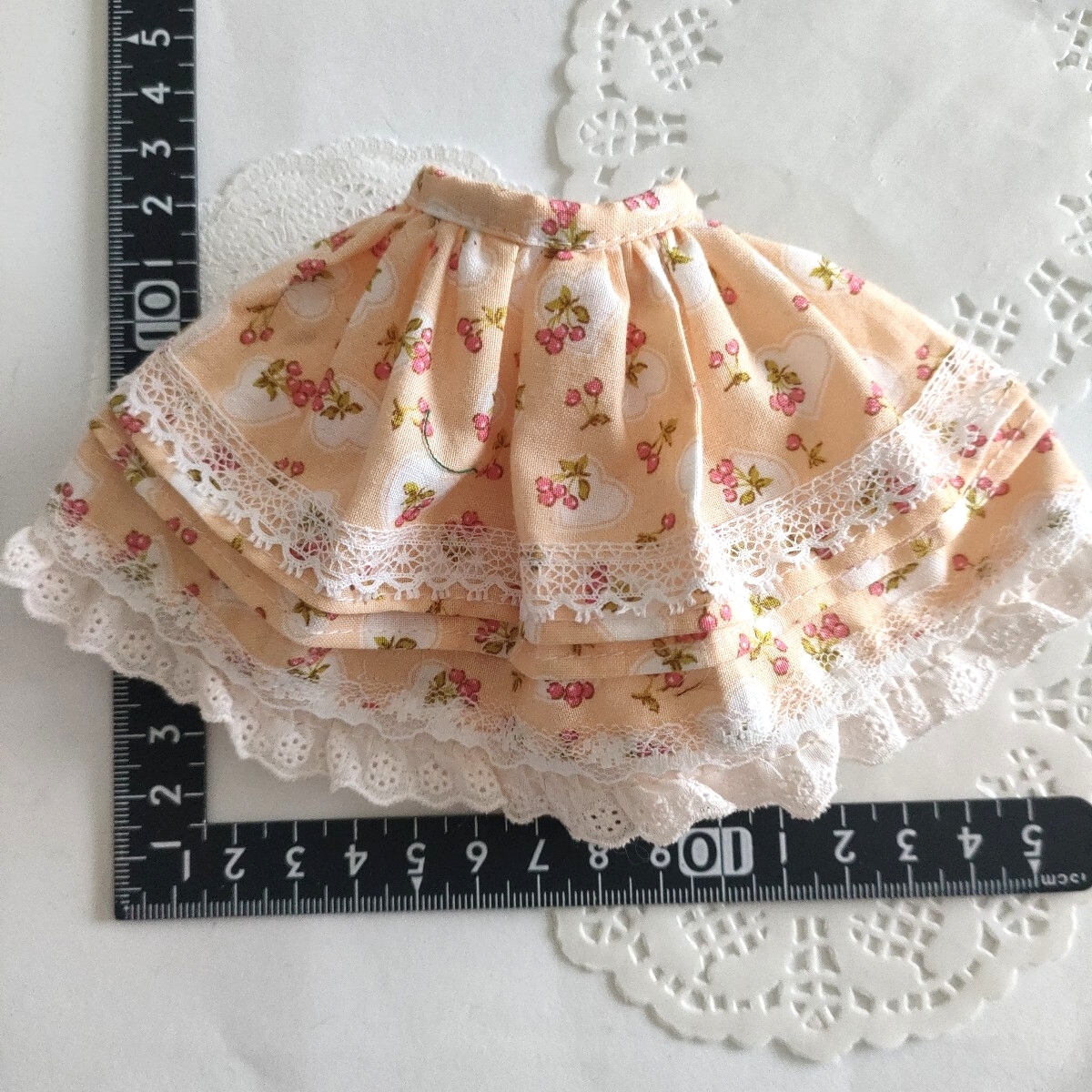 tia *゜☆*。ドール用 タミーちゃん サイズ ボリューム スカート さくらんぼ柄 オレンジ拍卖