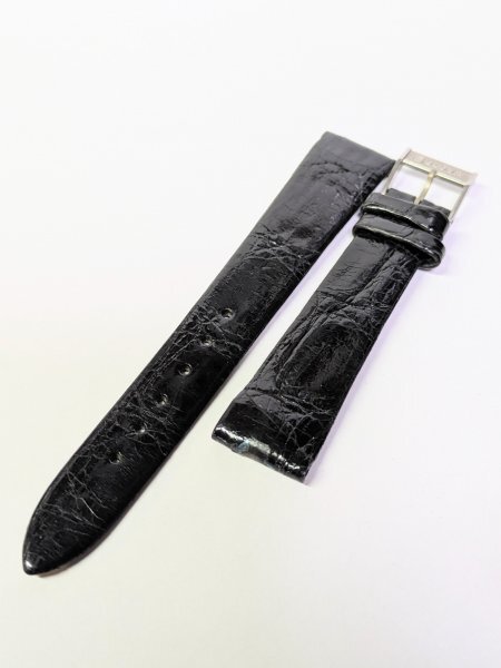 時計店から◆腕時計 バンド◆【ブローバ/BULOVA】高級 時計ベルト クロコダイル レザーベルト 黒色 18mm メンズ 昭和 レトロ 当時物 ★4拍卖