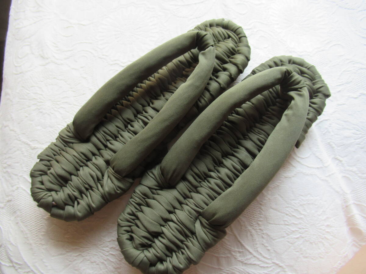 手作り 布草履 布ぞうり カーキ地 共布の鼻緒 27.5cm拍卖