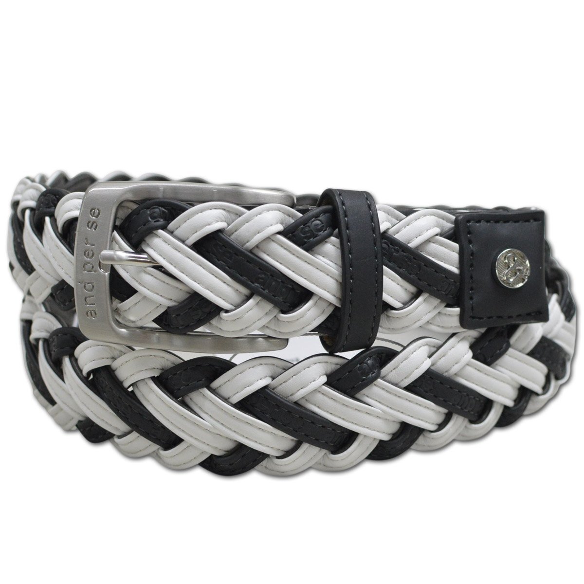 2025秋冬新作【アンパスィ メンズ】ベルト 黒 AMF7415-25 and per se ゴルフ カジュアル アンパシー おしゃれ 編み込み 上質 @拍卖