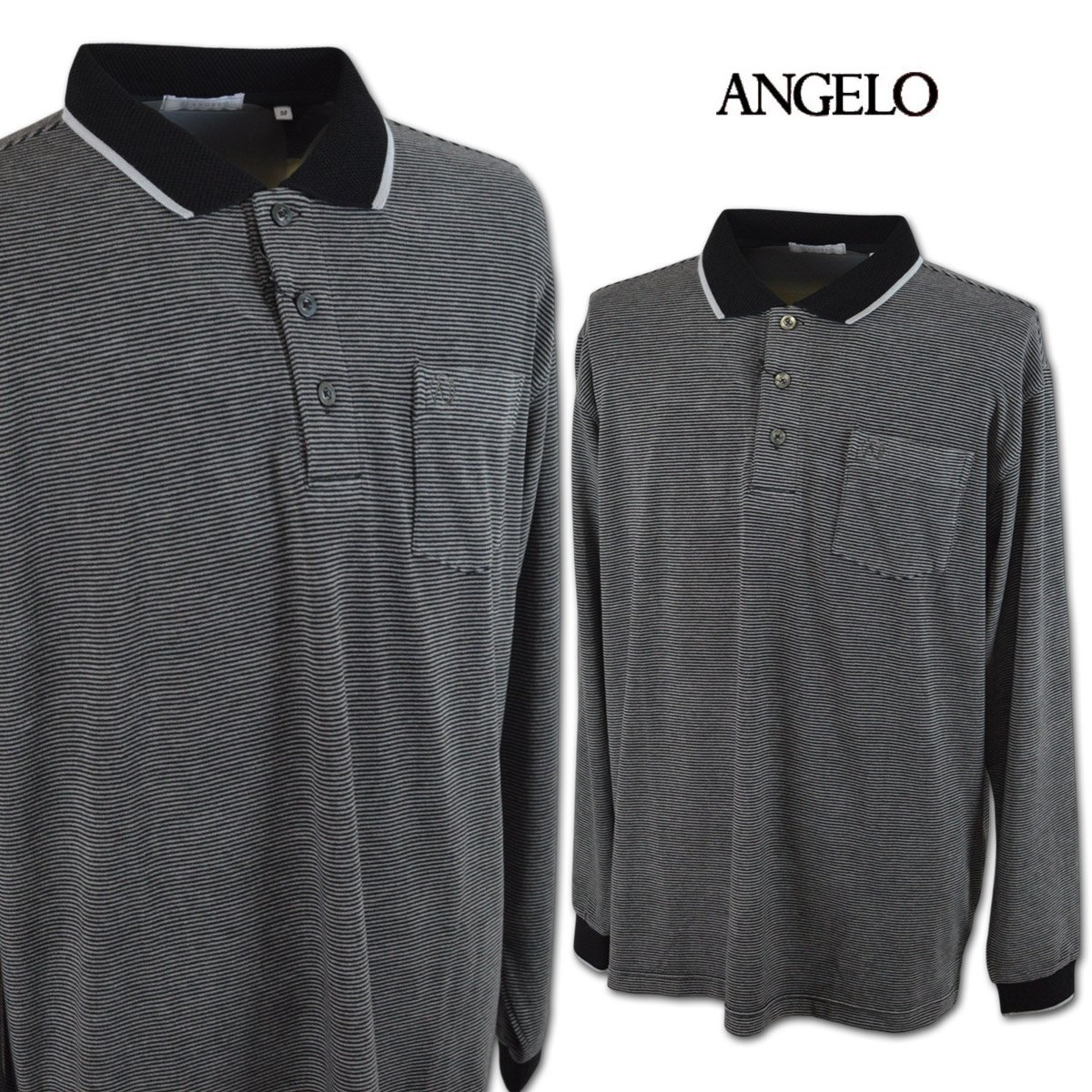 3割引【アンジェロ】メンズ 長袖ポロシャツ 3L(52) 黒 45-1805-04-05 ANGELO カジュアル ゴルフ おしゃれ かっこいい 大きいサイズ @拍卖