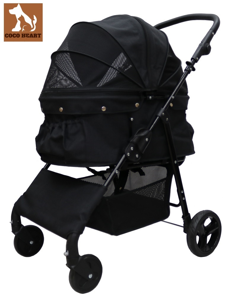 期間限定大幅値下げ!耐荷重30kg!ココハート 4輪ペットカート/ペットバギー 甘えん坊バギーBIG ブラック 中型犬 多頭飼い拍卖