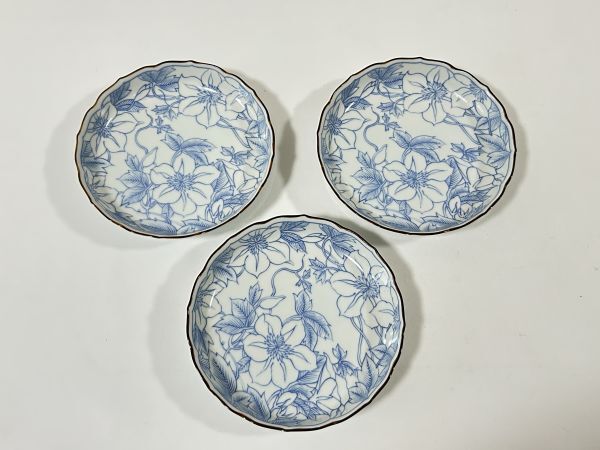 8-7 たち吉 陶器 中皿 青花文 3枚セット 中古拍卖