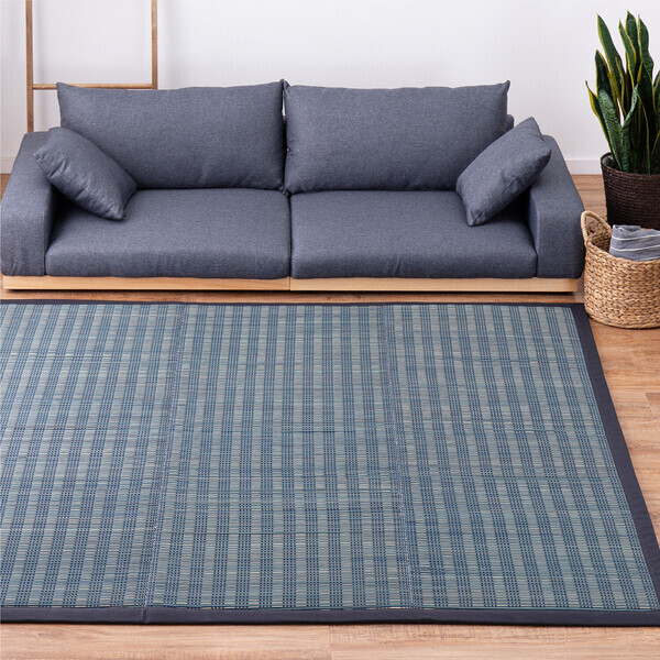 ラグ い草ラグ 約180×240cm 裏貼り ふっくら厚手 ウレタン12mm 折りたためる 仙名 ブルー拍卖