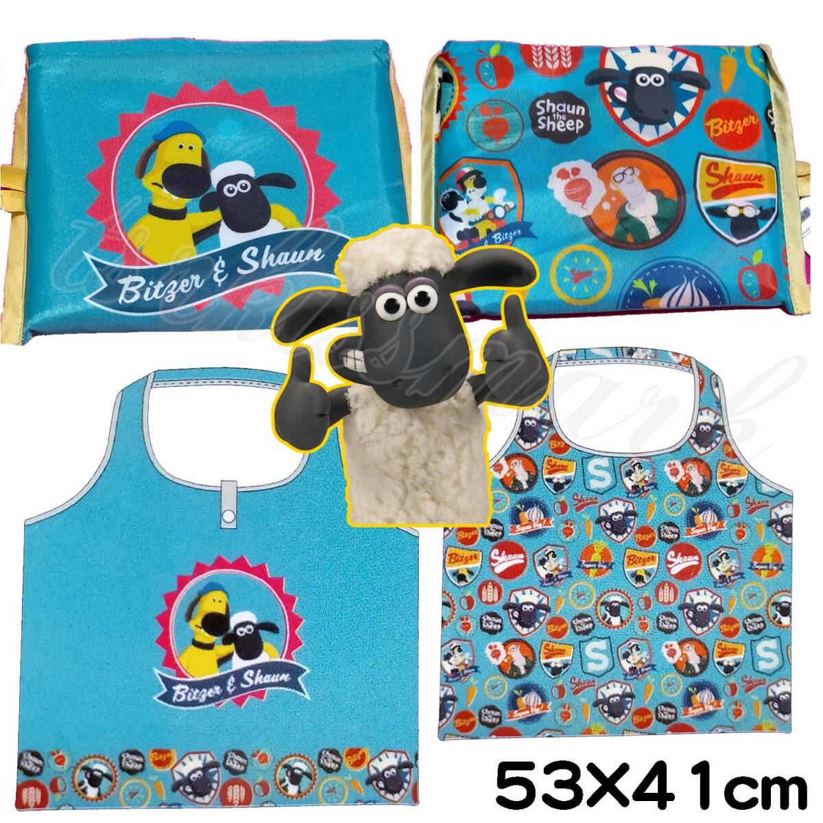 ひつじのショーン 折り畳みエコバッグ 緑 裏総柄拍卖