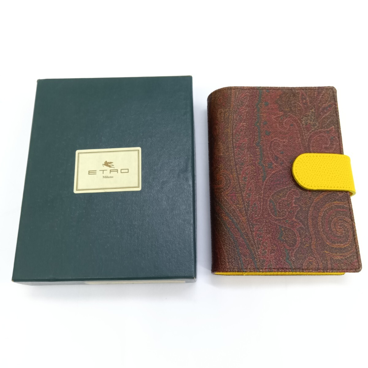 未使用品 ETRO エトロ 手帳カバー システム手帳 手帳カバー ボールペン ペイズリー柄 6穴式 レフィル付き イエロー 黄色 25081504拍卖