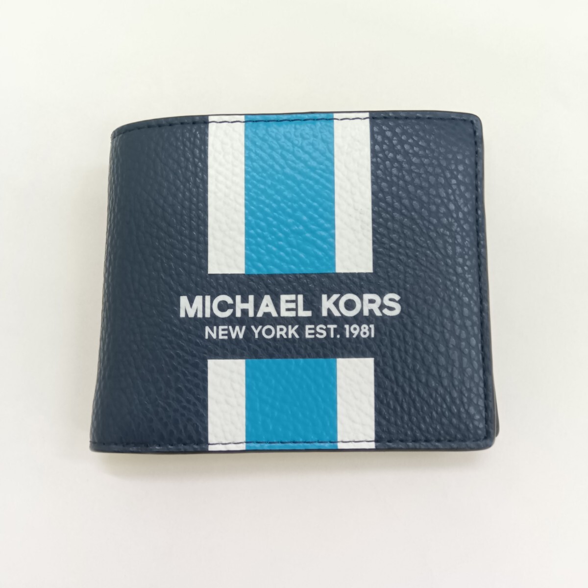 未使用品 MICHAEL KORS マイケルコース 二つ折り 財布 レザー 紺 ネイビー メンズ拍卖