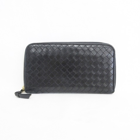 BOTTEGA VENETA ボッテガヴェネタ 長財布 ラウンドジップ イントレチャート レザー 黒 ブラック 2508100拍卖