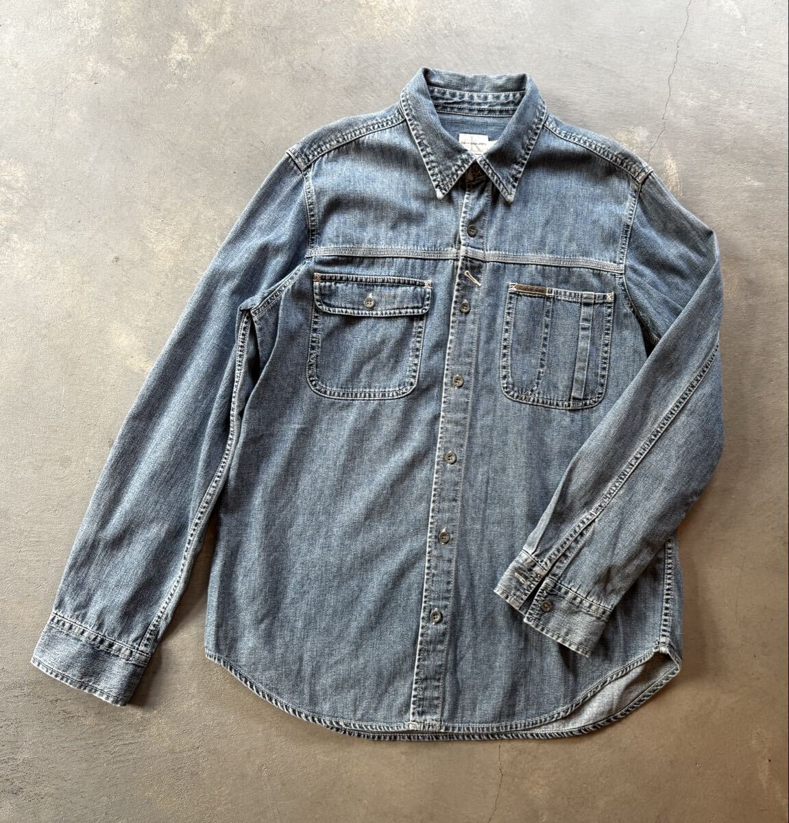 超 美品 希少 Calvin Klein jeans 90s vintage マルチ ポケット デニム シャツ L インディゴ 90年代 カルバンクライン ジーンズ ガチャポケ拍卖