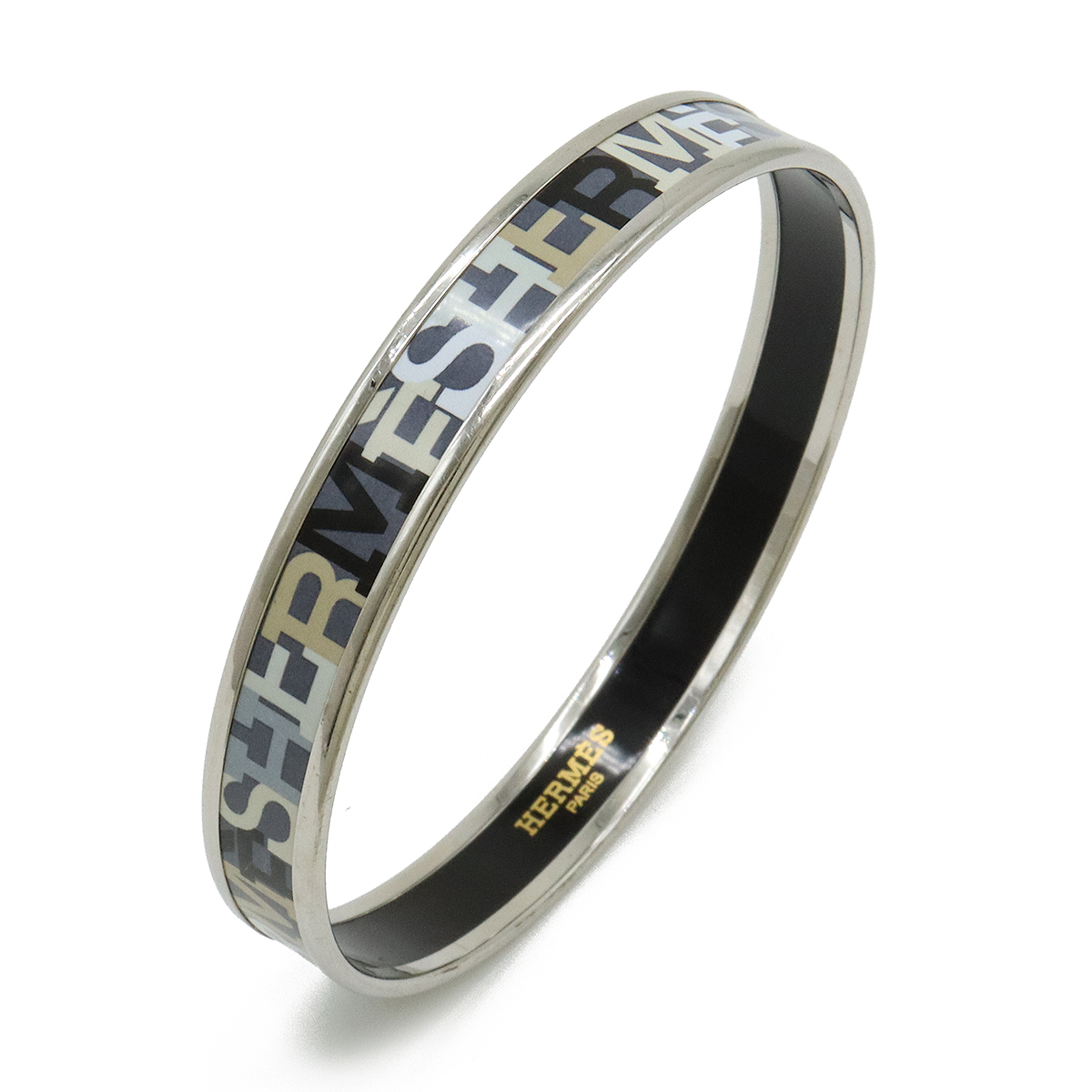 HERMES エルメス エマイユPM バングル ブレスレット ロゴ メタル エナメル シルバー グレー マルチカラー拍卖