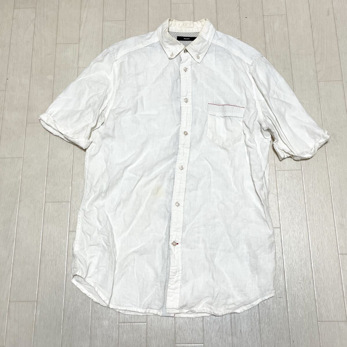 和828★ DIESEL ディーゼル 半袖 ボタンシャツ 胸ポケット M ホワイト メンズ拍卖