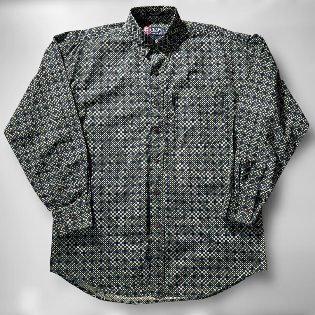 古着 90年代 ラルフローレン RALPH LAUREN CHAPS チャップス 総柄 長袖 ボタンダウン コットンシャツ メンズM ヴィンテージ / 2994拍卖