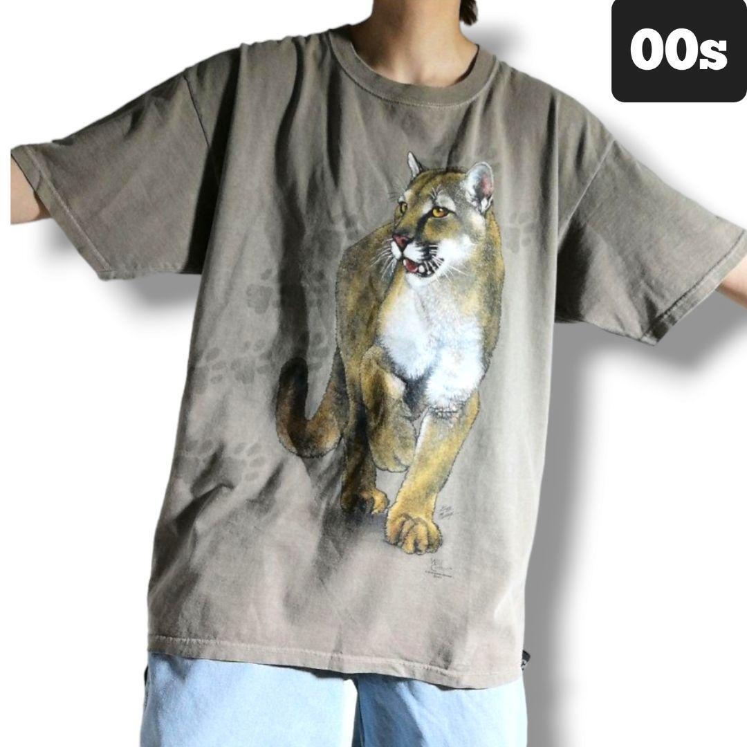 00s Authentic pigment オーセンティックピグメント 半袖 アニマル プリントTシャツ チーター ビンテージ加工 ベージュ メンズ L 古着 1599拍卖
