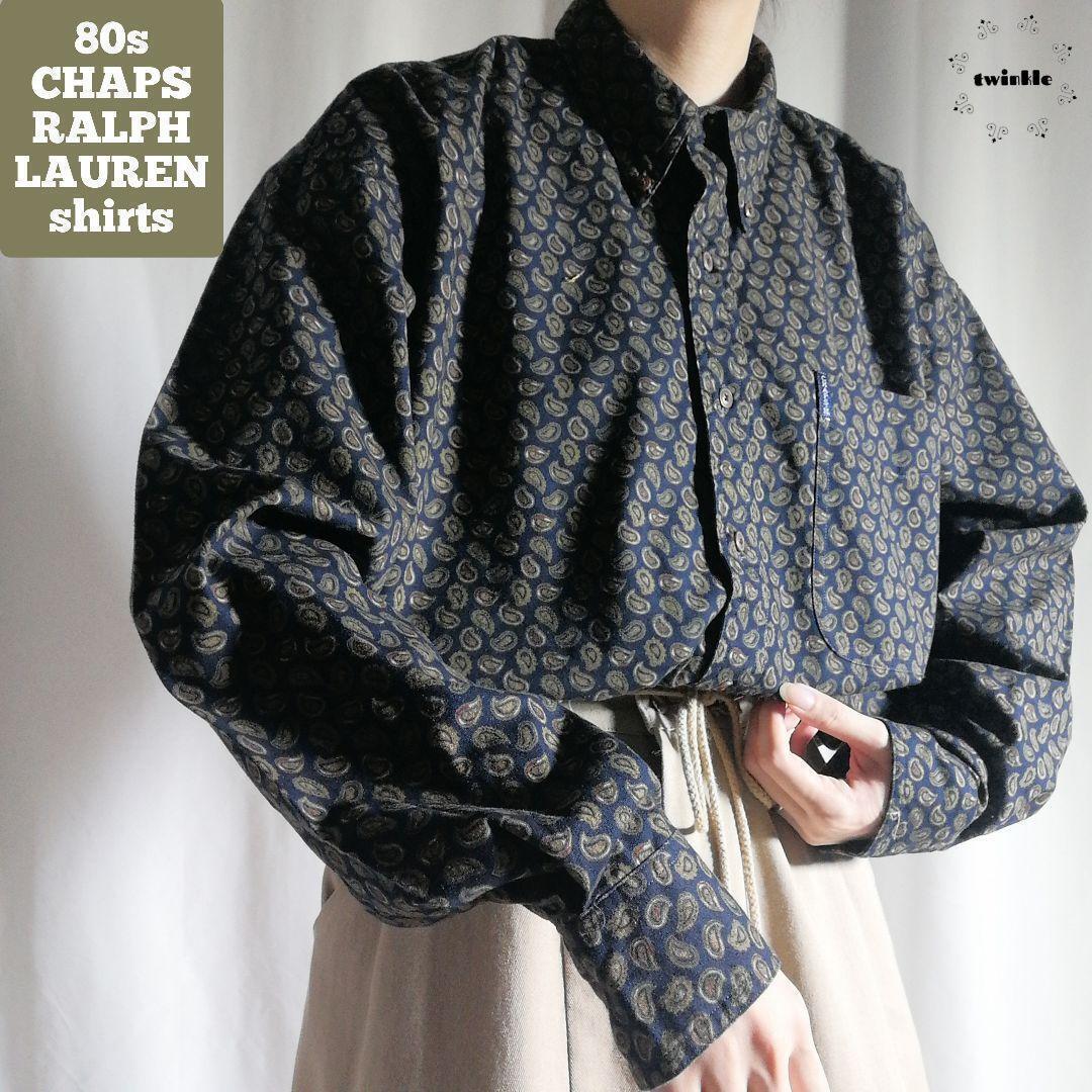 80s CHAPS RALPH LAUREN 80年代 チャップス ラルフローレン ペイズリー柄 長袖 シャツ 総柄 シャツ ネイビー メンズ M 2853拍卖