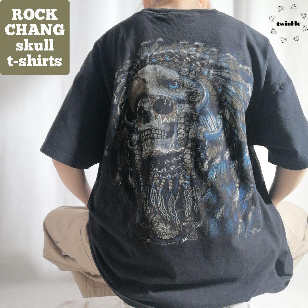 00s ROCKCHANG 両面プリント 半袖 ヴィンテージTシャツ bカル メンズ XL ブラック 墨黒 アメカジ グランジ バイカー ストリート 古着 1562拍卖