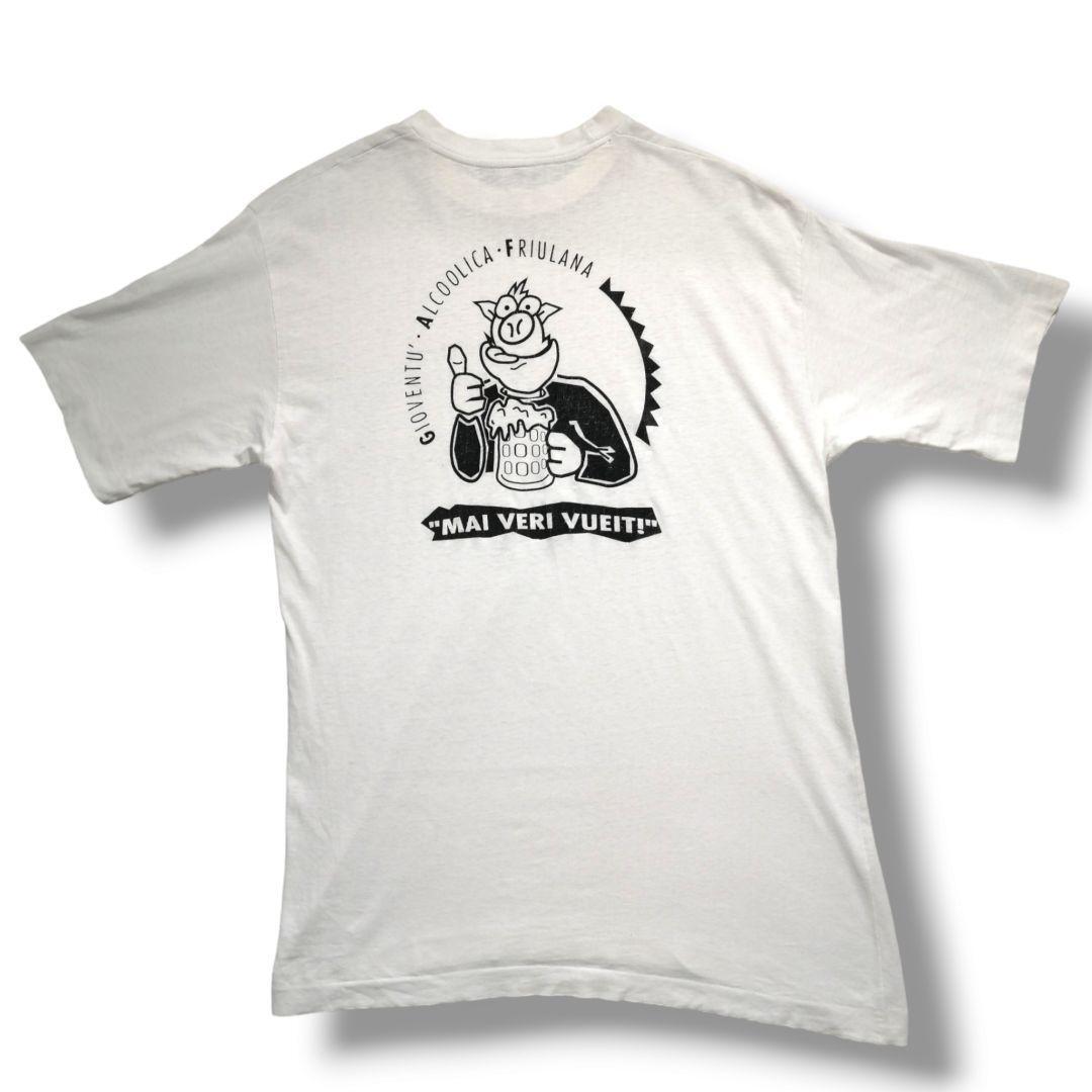 雰囲気系 80s 90s 両面プリント アニマル ヴィンテージTシャツ ボロT シングルステッチ 豚 お酒 アート メンズ M 古着 1729拍卖