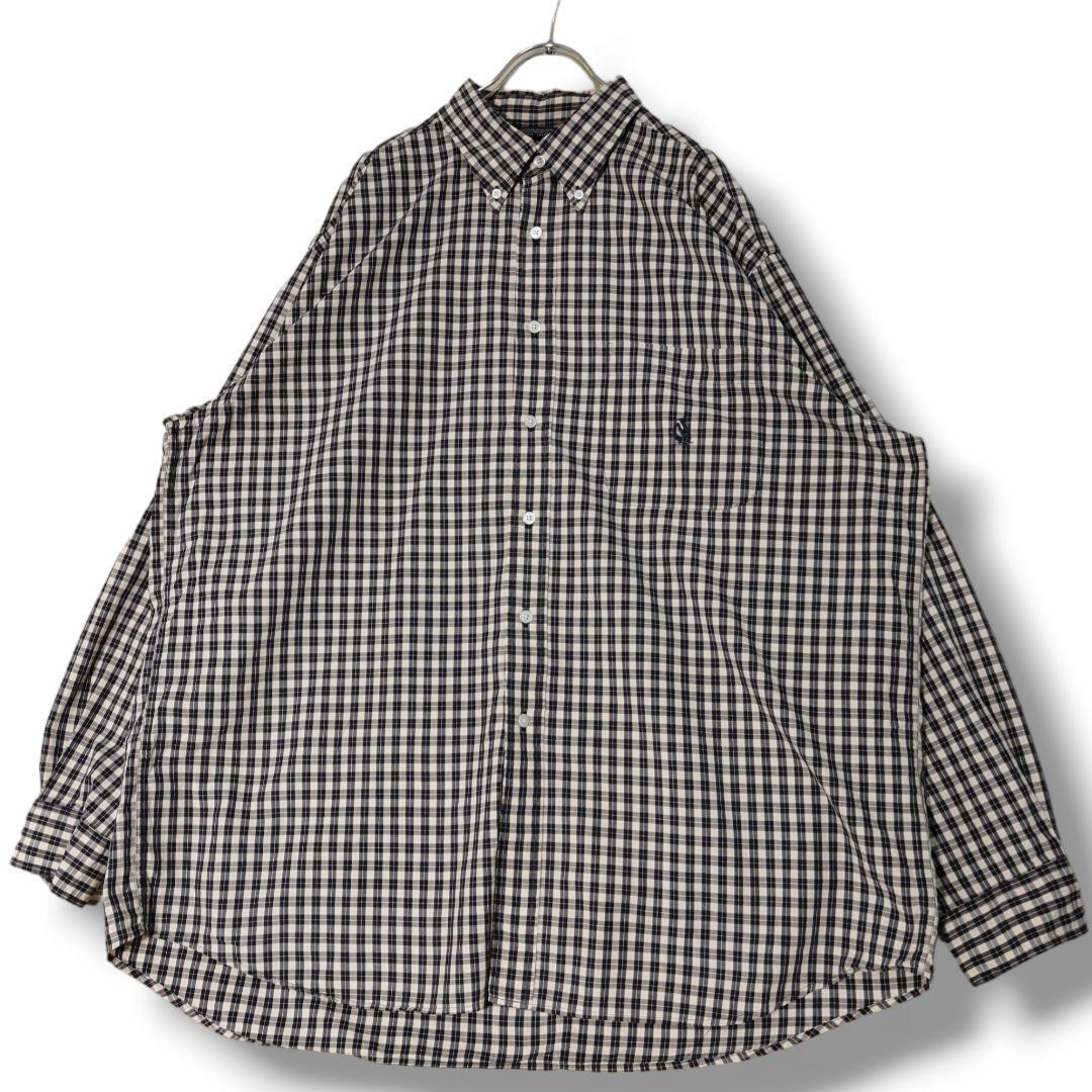 90年代 NAUTICA ノーティカ 長袖 BD シャツ チェックシャツ ボタンダウン 刺繍ロゴ オーバーサイズ メンズ XL 古着 2975拍卖