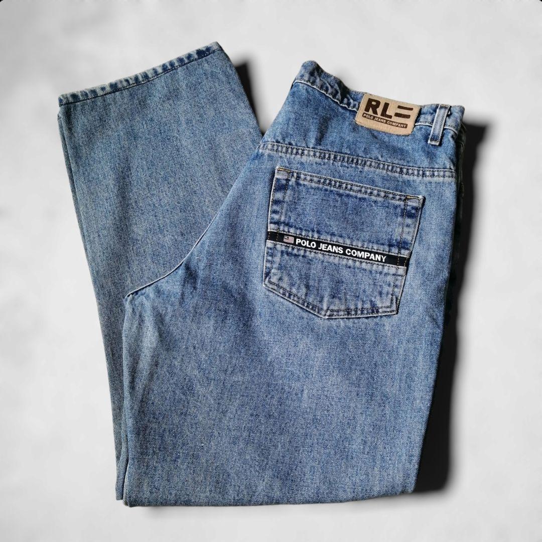 00s POLO JEANS ポロジーンズ ラルフローレン テーパードデニムパンツ 古着 メンズ W36 L31 ブルー 色落ち フェード グランジ 3668拍卖