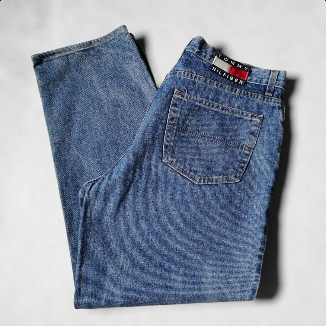90年代 トミージーンズ TOMMY JEANS トミーヒルフィガー テーパードデニムパンツ 90s 古着 メンズ W36 ストリート 3671拍卖