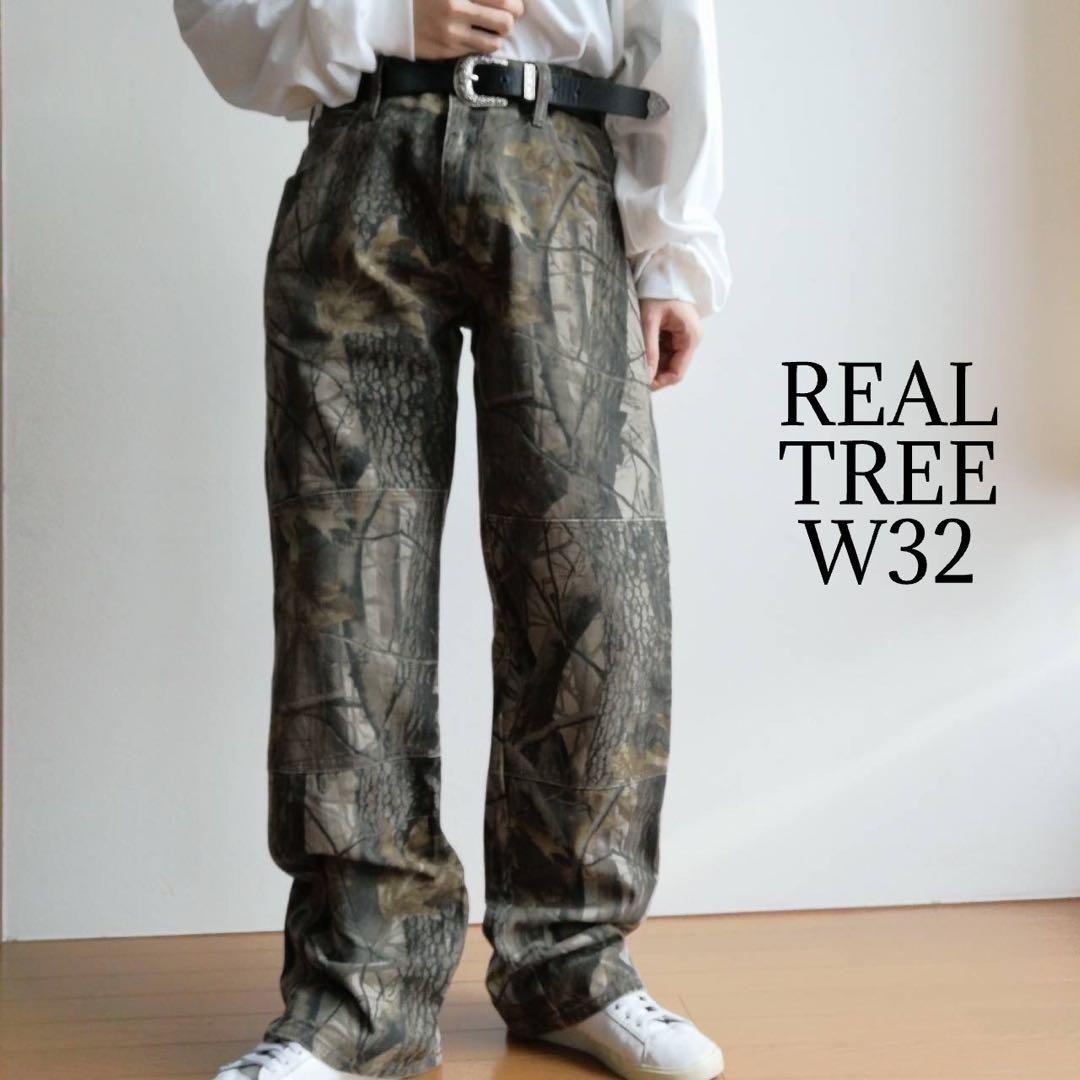 OUTFITTERS RIDGE リアルツリーカモ デニムパンツ ダブルニー ストレートデニム 迷彩 カモフラ メンズ W32 古着 REALTREE / 3790拍卖