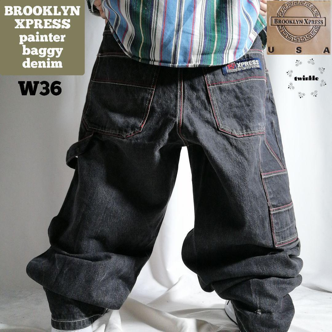 Brooklyn Xpress B系 デニムパンツ 先染めブラックデニム 黒 ペインターパンツ ジーンズ W36 メンズ 古着 3356拍卖