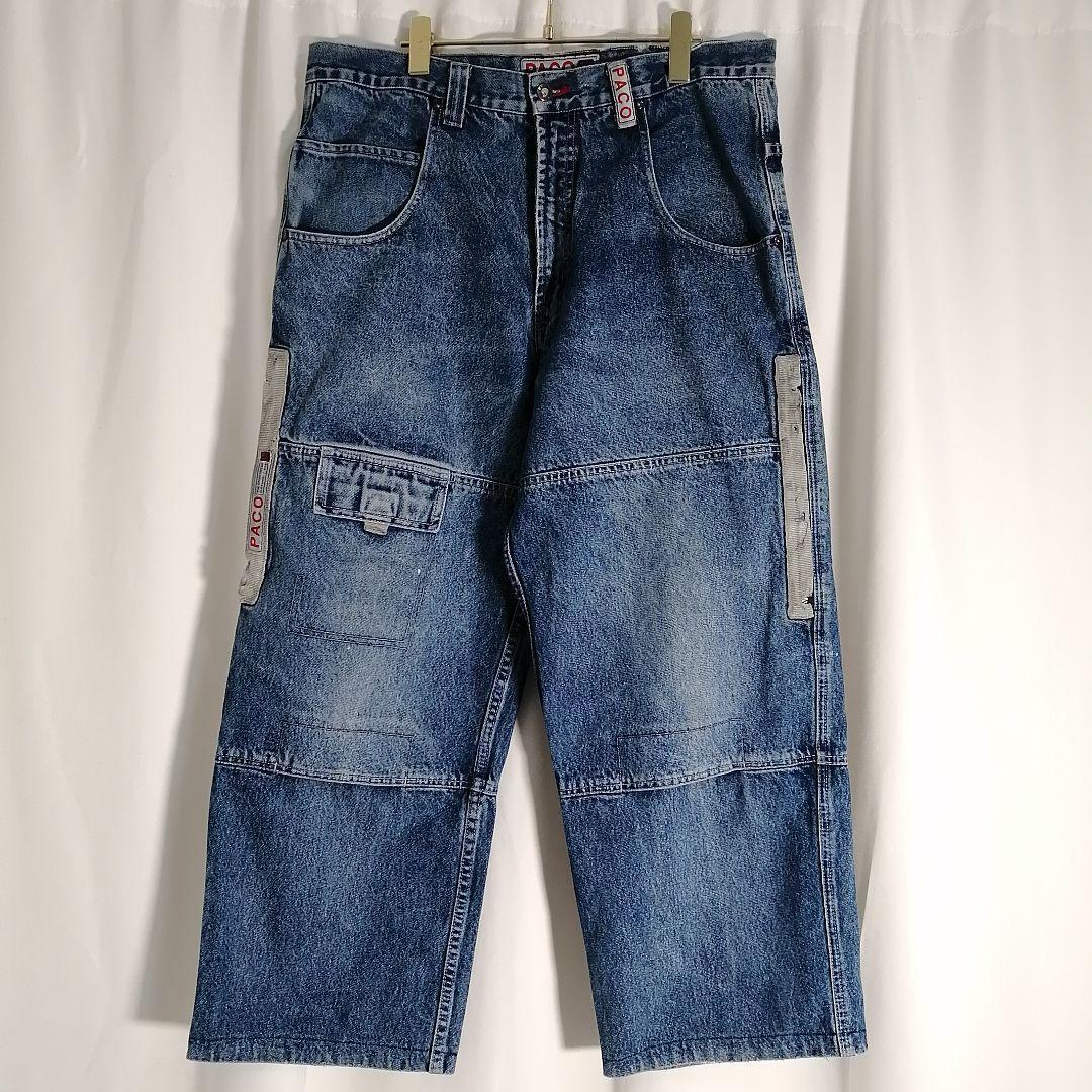 90年代 パコジーンズ PACO JEANS デニム パンツ ダブルニー 超極太 バギーパンツ ワイド 90s 古着 メンズ W36 ストリート 2900拍卖
